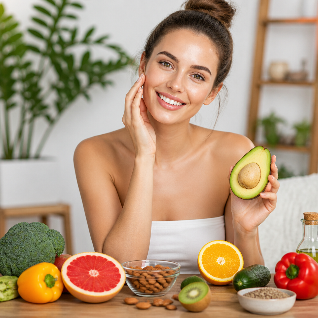 Chế độ ăn uống lành mạnh với nhiều rau xanh và trái cây tươi giúp chống lão hóa sớm