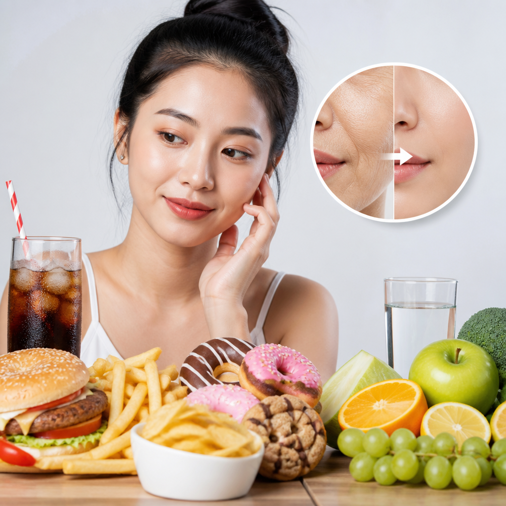 Thực phẩm chế biến sẵn, đồ uống nhiều đường, thuốc lá và rượu bia gây lão hóa da sớm