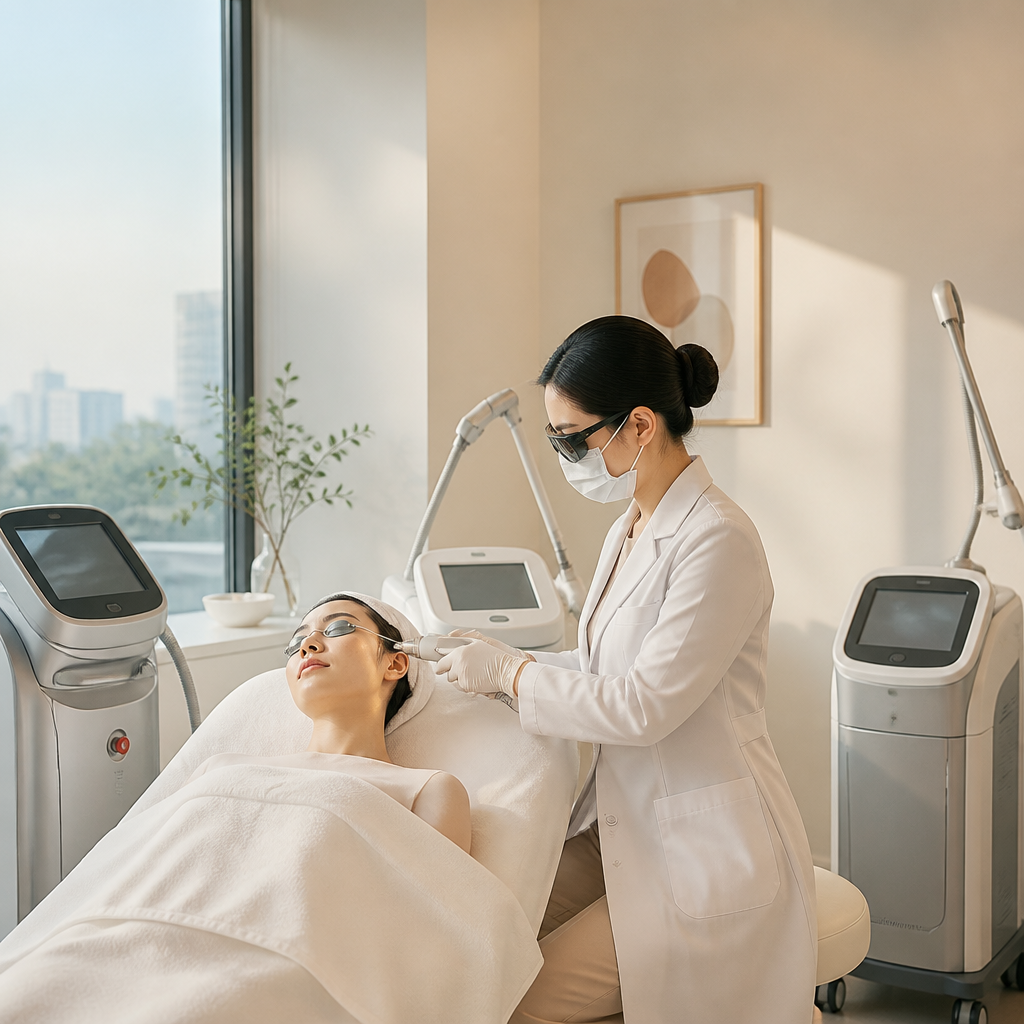 Các loại công nghệ laser trẻ hóa da phổ biến như Fractional CO2, Picosecond và IPL được ứng dụng tại các phòng khám da liễu hiện đại năm 2026.