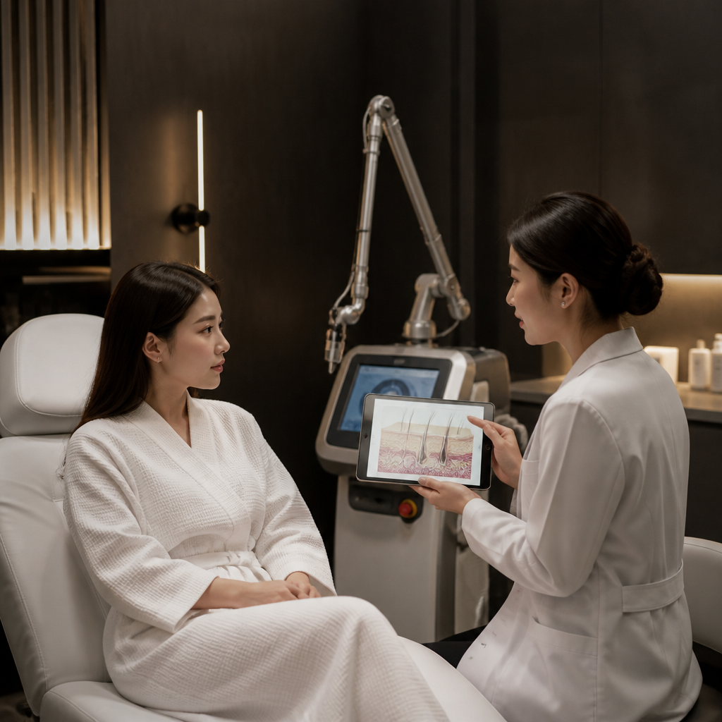 Bác sĩ da liễu tư vấn bệnh nhân về liệu trình laser