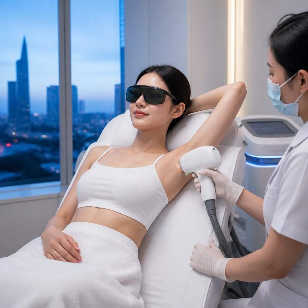 Thiết bị laser triệt lông vĩnh viễn với đầu làm mát, không gây đau rát