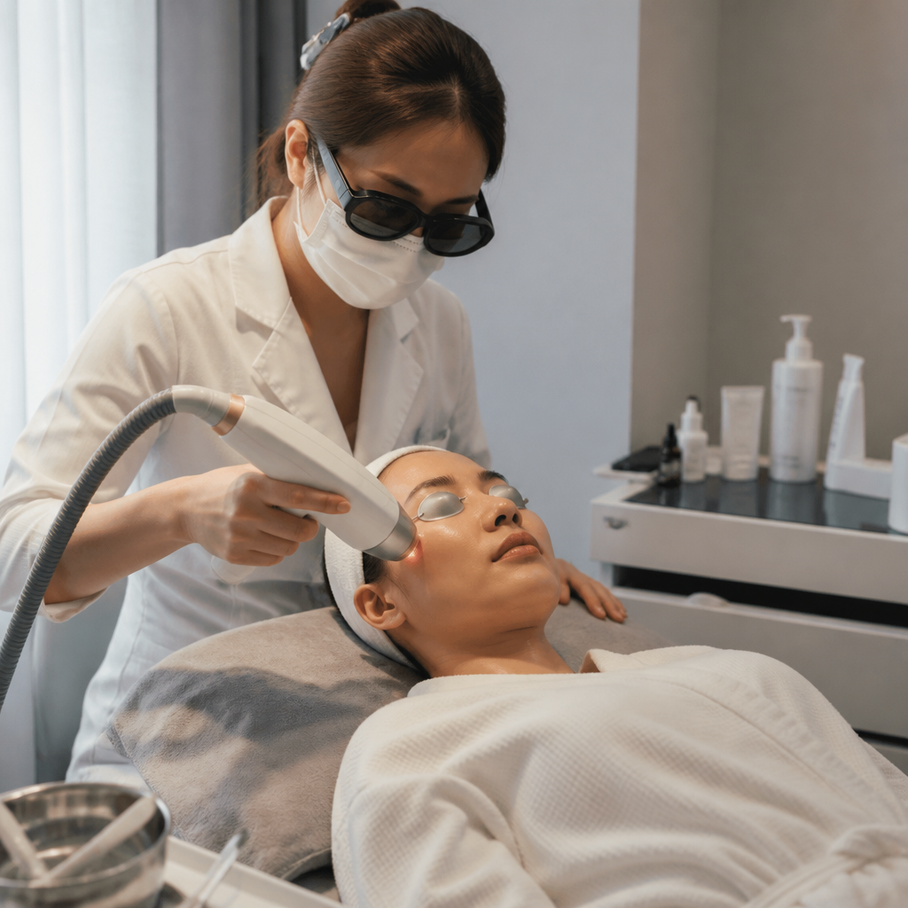 Khách hàng đang trải nghiệm liệu trình trẻ hóa da bằng laser