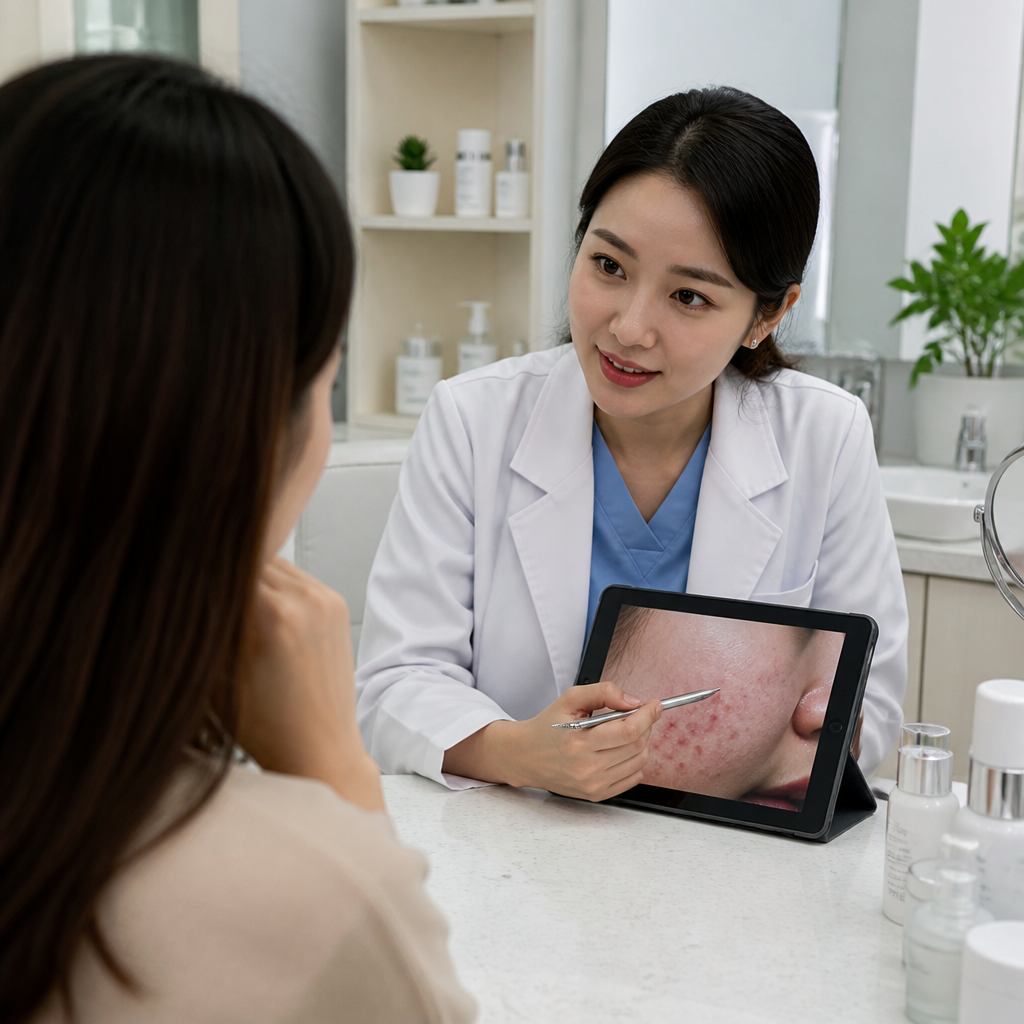 Khách hàng đang tư vấn về bảng giá dịch vụ thẩm mỹ với chuyên gia
