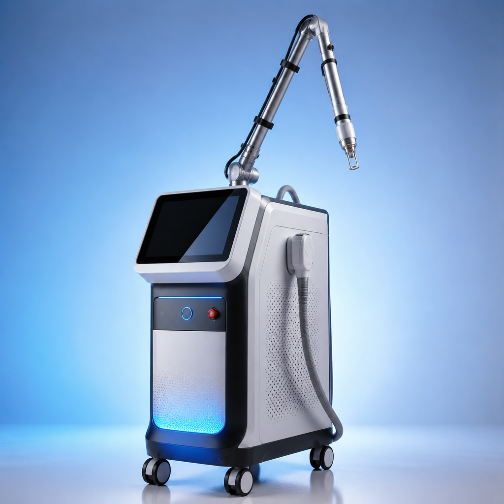Máy laser Picosecond tiên tiến được sử dụng trong quy trình điều trị da liễu tại phòng khám.