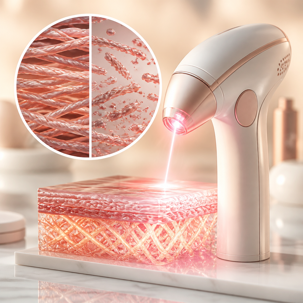 Cấu trúc sợi collagen và elastin dưới kính hiển vi sau khi da được tái tạo