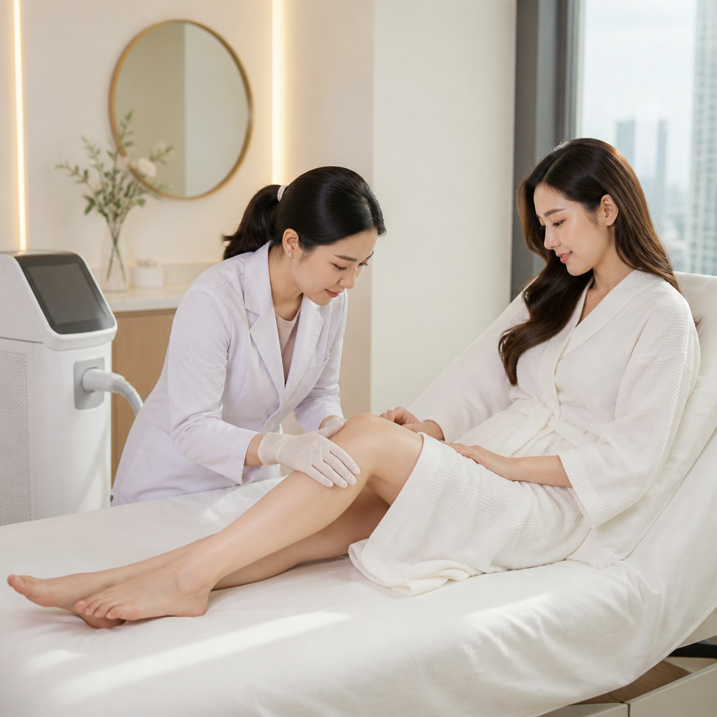 Bác sĩ da liễu đang kiểm tra da trước khi triệt lông laser