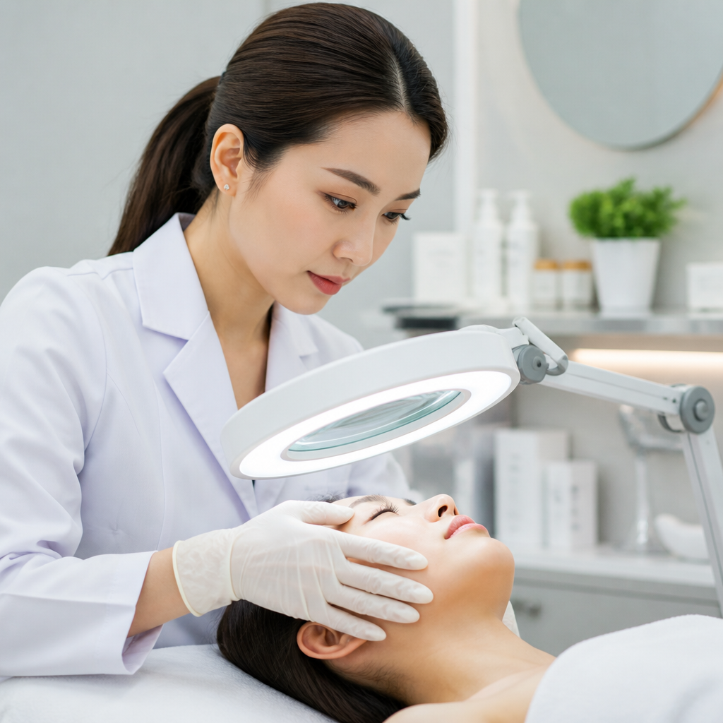Bác sĩ da liễu đang khám da cho bệnh nhân