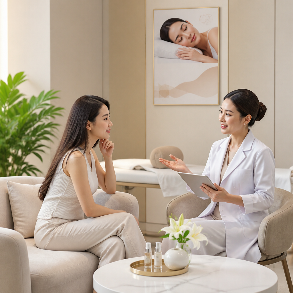 Bên trong một phòng khám thẩm mỹ laser hiện đại với các thiết bị công nghệ cao, gợi ý về các liệu pháp trẻ hóa da chuyên sâu.