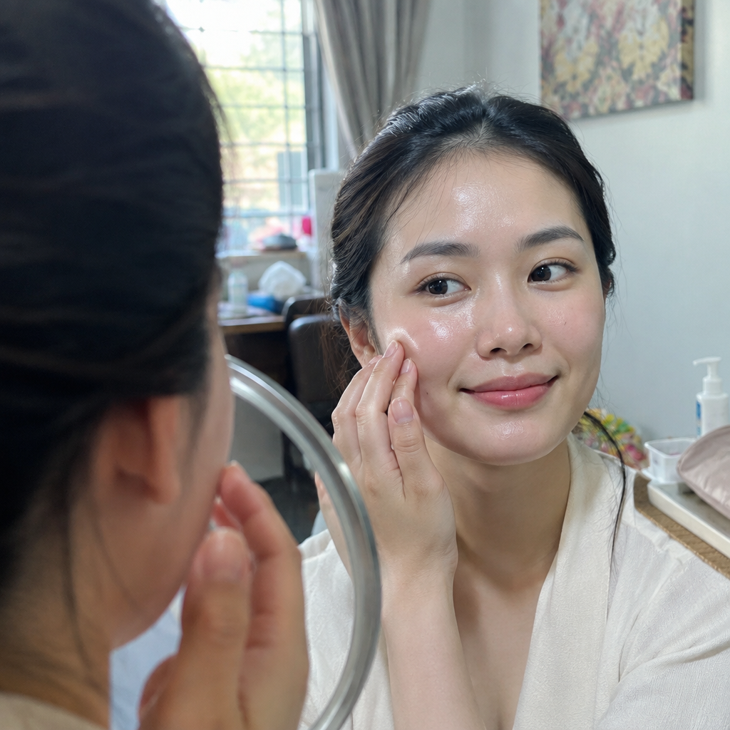 Làn da mịn màng, rạng rỡ của người phụ nữ sau khi trẻ hóa da.