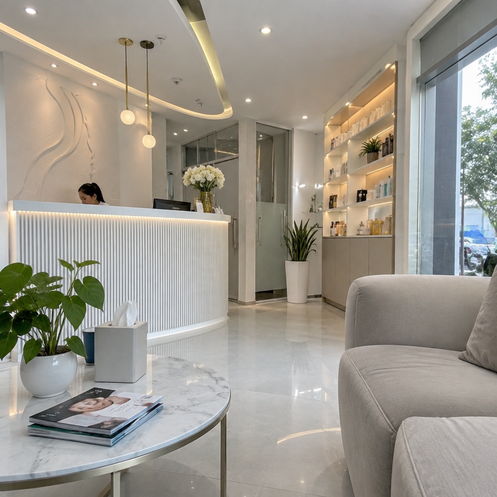 Không gian hiện đại và chuyên nghiệp của một phòng khám thẩm mỹ.
